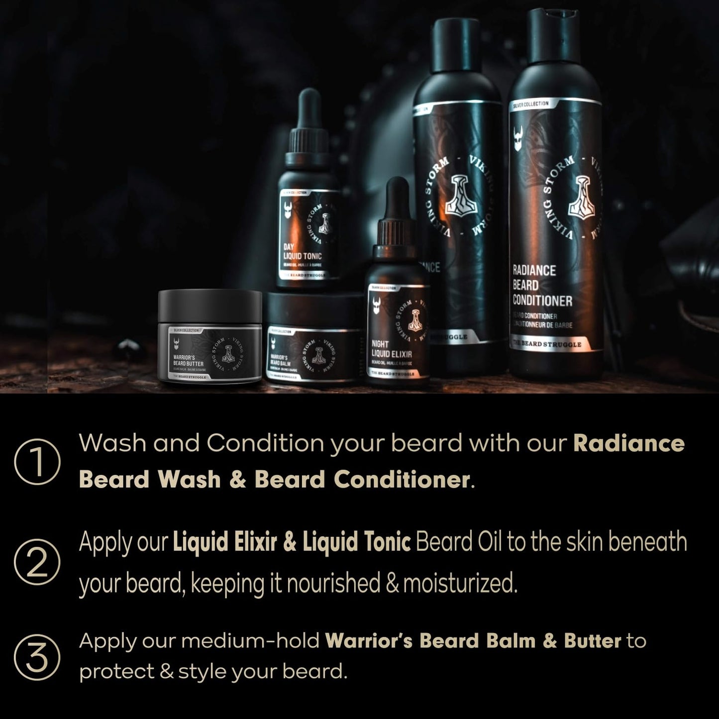 The Beard Struggle Greenlander Bundle - Beard Kit with Butter, Balm, Night Oil, Day Oil, Wash & Conditioner - Platinum Collection - Vanir's Wisdom