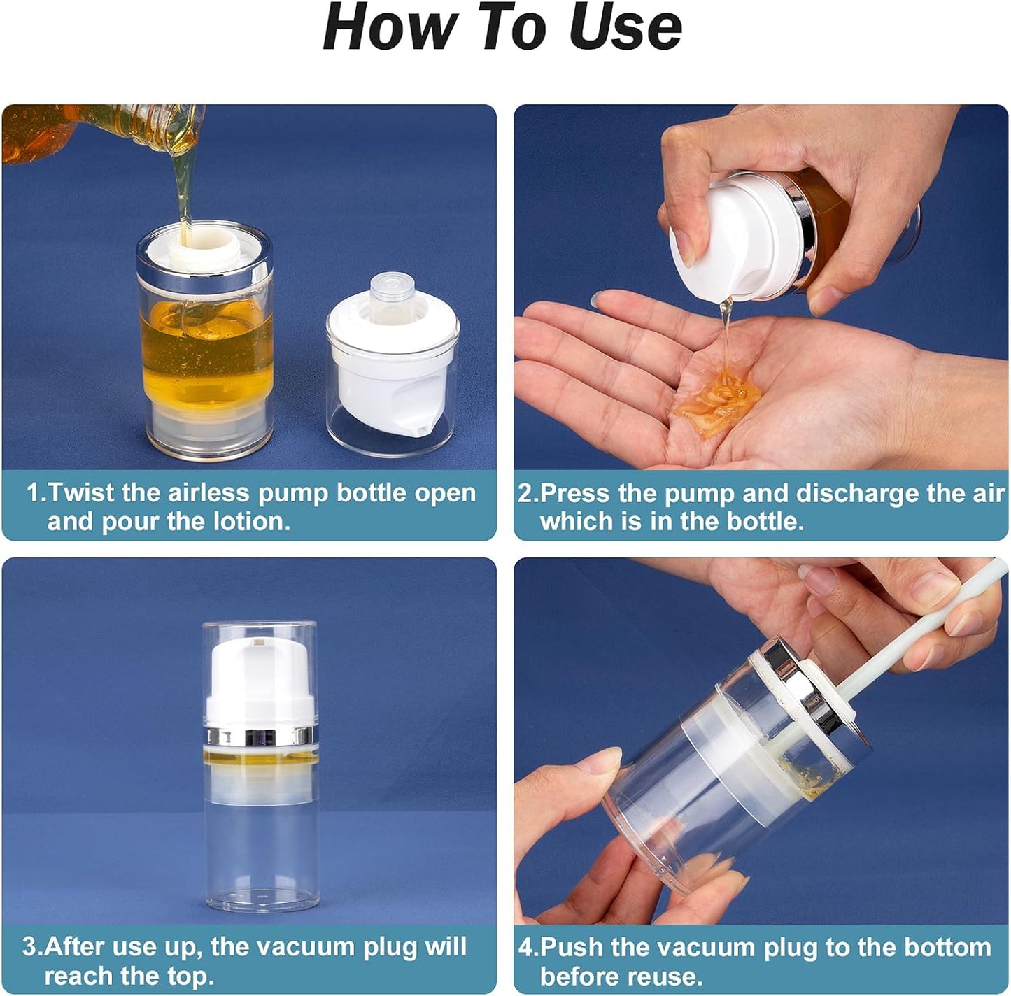 Cosywell Airless Pump Bottles 1.7oz/50ml 6 Pack Pump Bottle Dispenser Empty Moisturizer Airless Pump Jars Cosmetic Pump Container Travel Pump Bottles for Shampoo Lotion Cream(Clear)