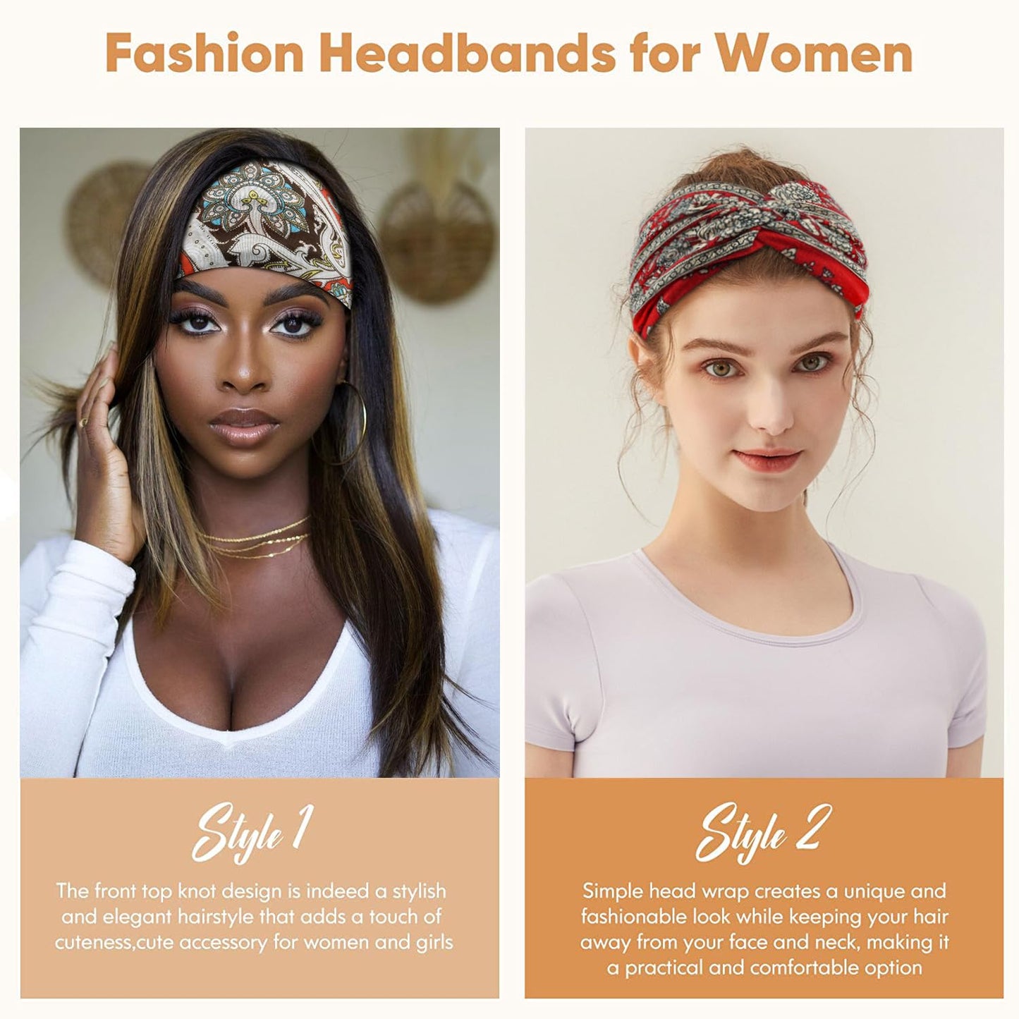 Wide Headbands for Women Girls, Large Bandana Boho Headbands Workout Yoga Running Hair Bands for Women's Hair, Non Slip Sweat Head Bands,Pack of 6