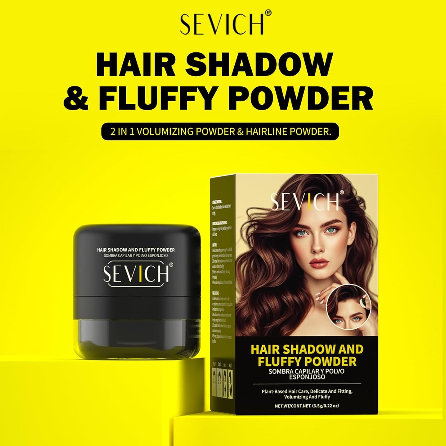 SEVICH 2-in-1 Hairline Powder & Volumizing Powder for Gray Coverage & Fluffy Roots – Oil-Absorbing, Natural-Looking, Travel-Friendly with Mirror – Black