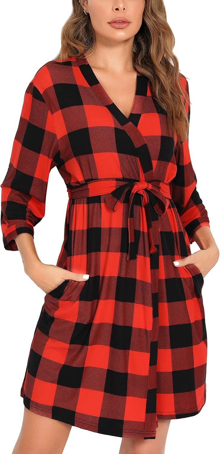 Samring Women's Lightweight Robe Soft Kimono Robes Short Bathrobe for Women Sleepwear