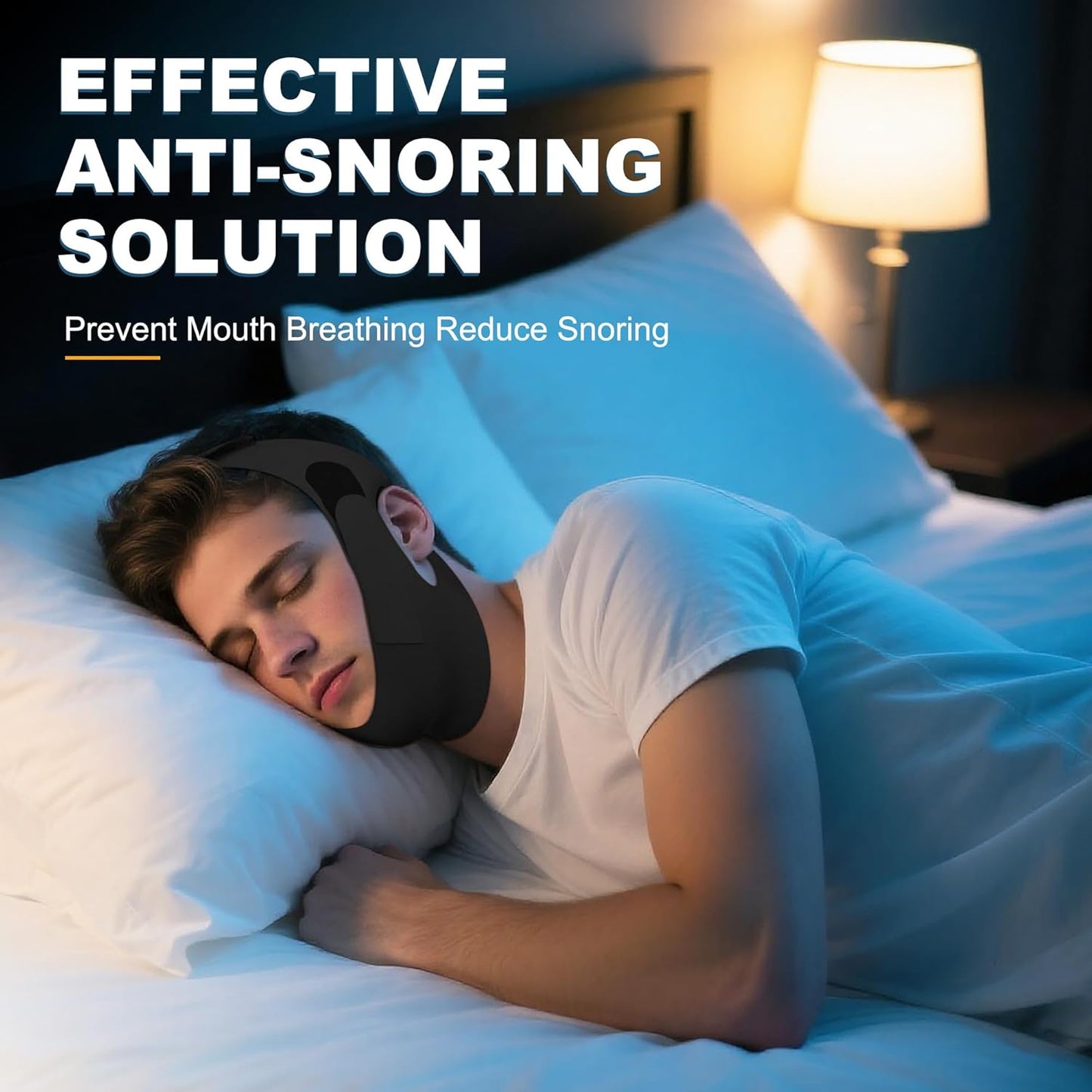 Chin Strap for Sleeping, Adjustable Chin Strap for Snoring, Anti Snoring Devices Breathable and Reusable, Comfortable Stop Snoring Solution, Anti Snore Chin Strap for Men and Women (Black)