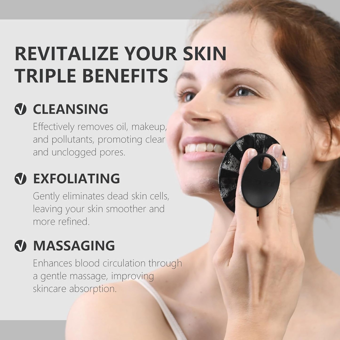 Silicone Face Scrubber 2 Pack, Manual Facial Cleansing Brush, Gentle Face Exfoliator for Sensitive Skin, Skin Care Exfoliating Face Brush for Men and Women, Black+Starlight