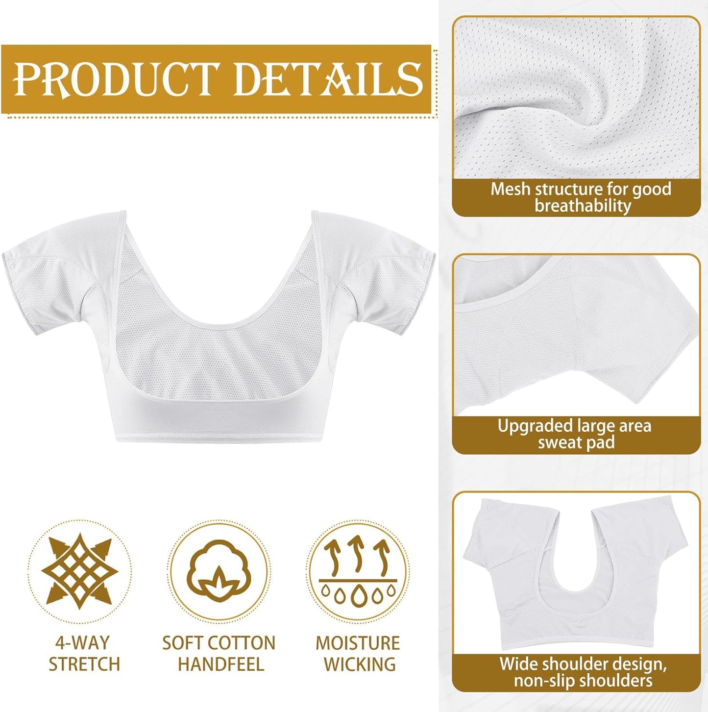 Zhanmai 3 Pcs Underarm Sweat Vest Armpit Sweat Proof Pads for Under Armpits Underarm Proof Pads for Women