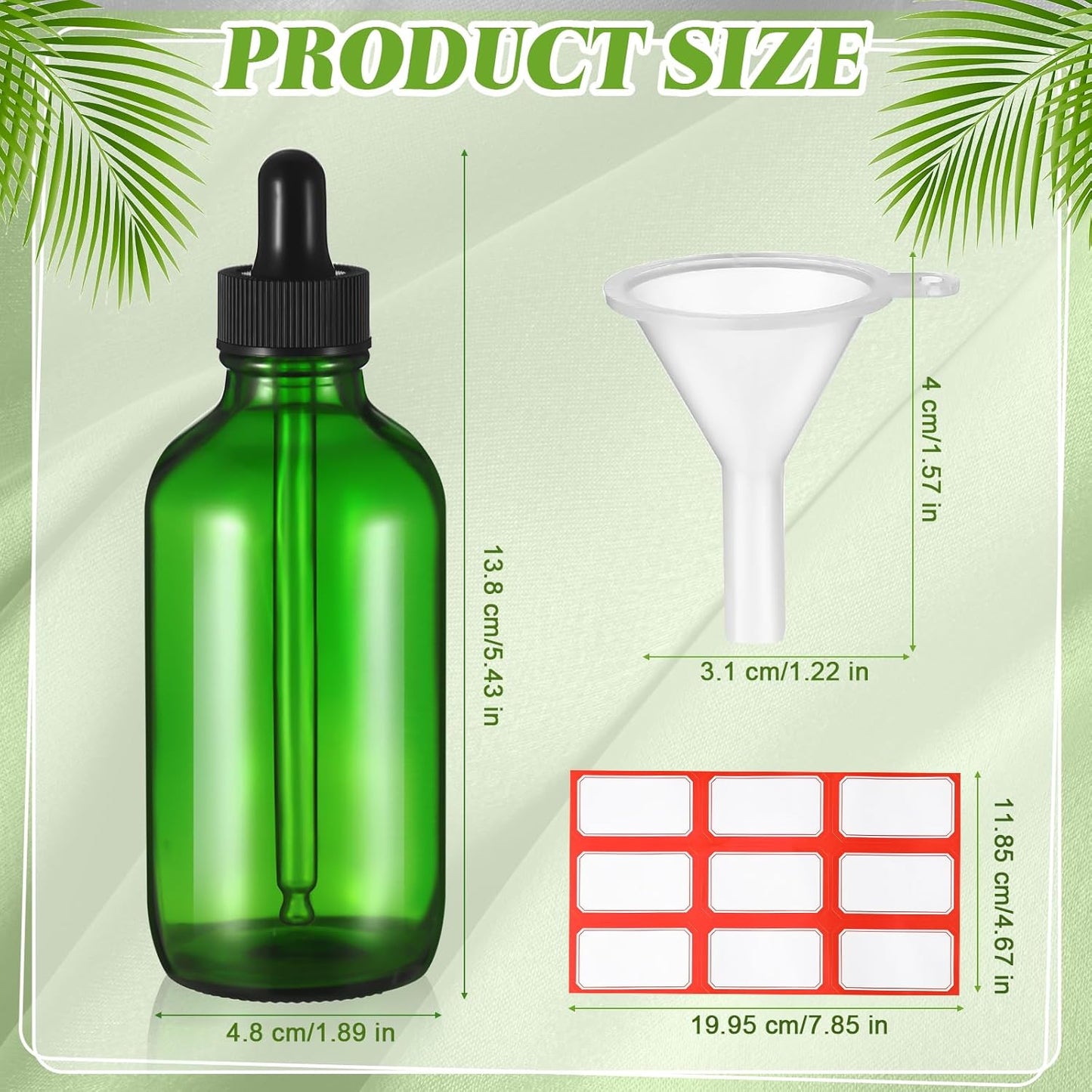 Dandat 50 Pack 4 oz Glass Dropper Bottles Leakproof 120 ml Glass Tincture Bottles with Eye Droppers, 4 Funnels, 54 Labels for Essential Oil Perfumes Hair Oil(Green)