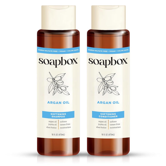 Soapbox Argan Shampoo & Conditioner Set, Volumizing, Vegan, Color Safe, Harsh Sulfate & Silicone Free, 16oz each (Pack of 2)