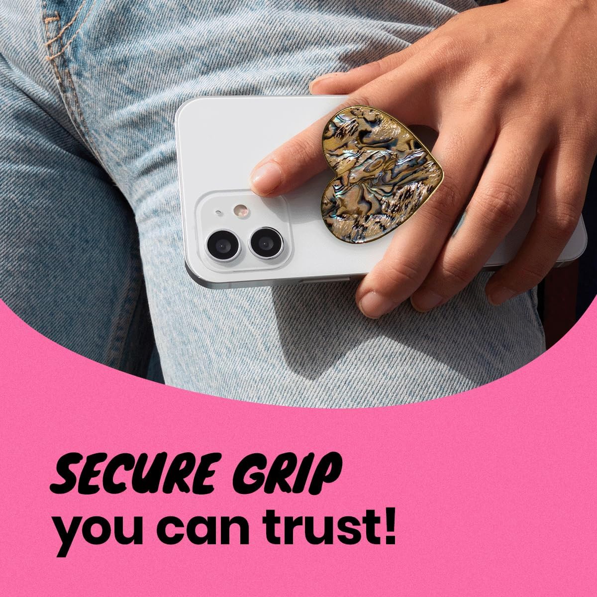 OnTheGrip Cute Natural Seashell Design Heart Shape Collapsible Mobile Phone Grip Stand Holder for Smartphone Tablet Cell Phone Accessory (Leopard)