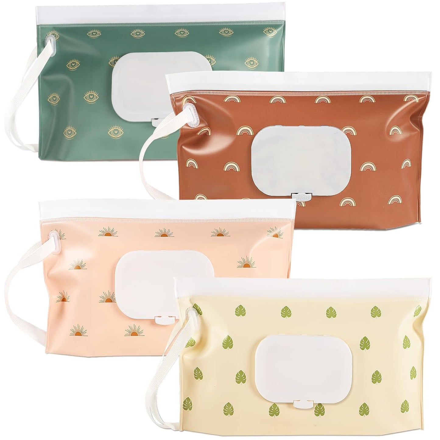 FEBSNOW 4 Pack Portable Refillable Baby Wipes Dispenser, Boho Style Rectangular EVA Wipes Case, Multicolor