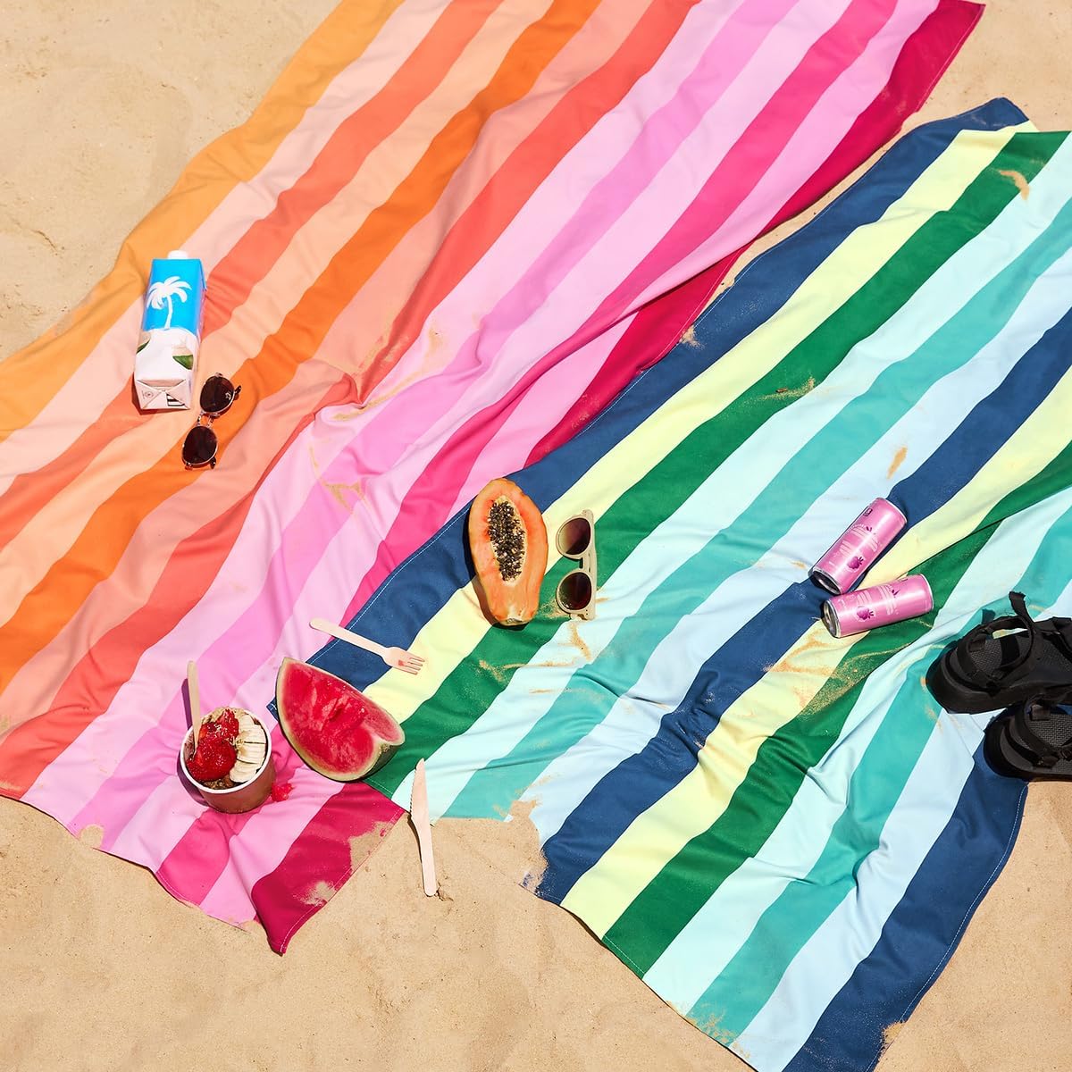 Dock & Bay Beach Towel - Quick Dry, Sand Free - Compact, Lightweight - 100% Recycled - Includes Bag - Rainbow Shores - Set of 6 - Extra Large (200x90cm, 78x35)