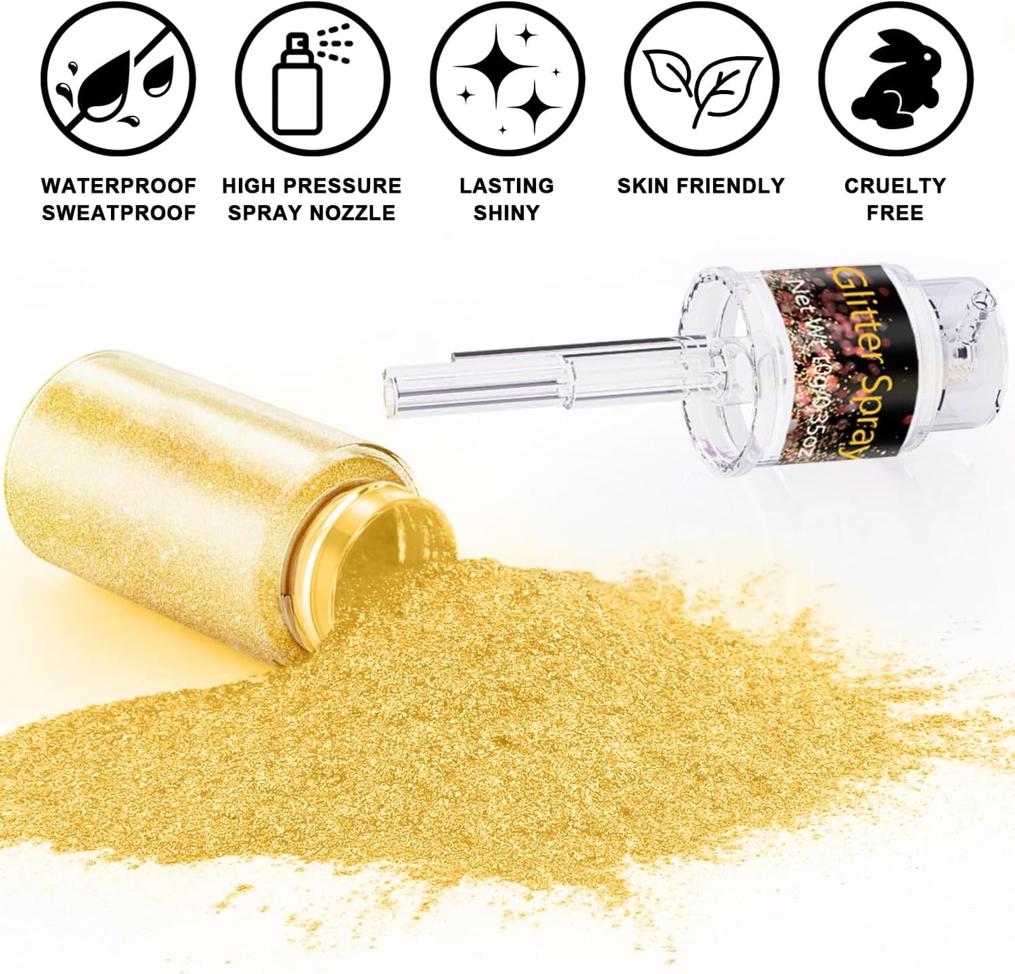 Hair and Body Glitter Spray, 1PC Gold Glitter Hairspray Dry Powder Makeup for Clothes, Festival Rave Prom Loose Sparkle Powder,Holographic Ultra Fine Resin Glitters for Crafts (Gold)