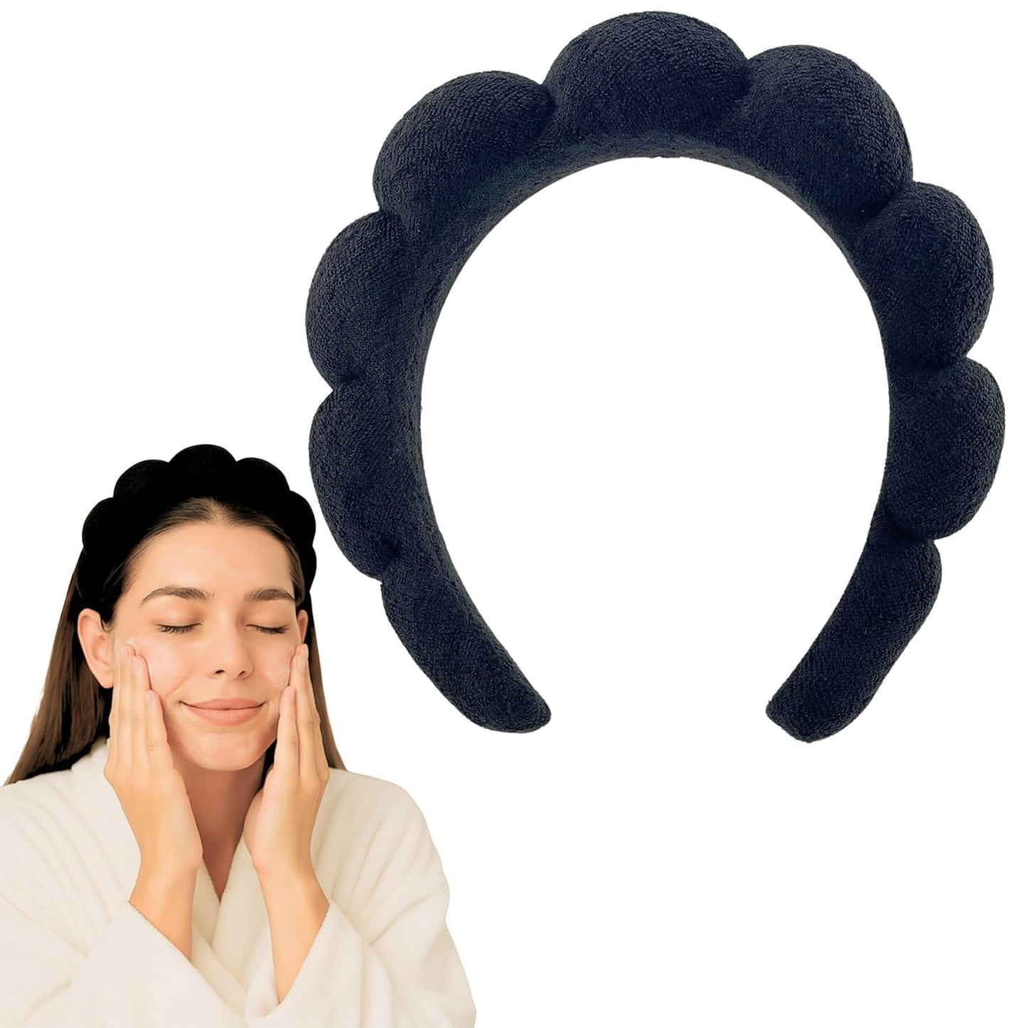 Terry Cloth Skincare Headband for Washing Face - Makeup Headband for Women, Spa Hairband, Bubble Band, Face Wash Accessory, Getting Ready for Skincare Routine