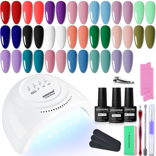 JODSONE 23 PCS Gel Nail Polish Kit with U V Light Popular Color with Durable Base Coat Matte Glossy Top Coat