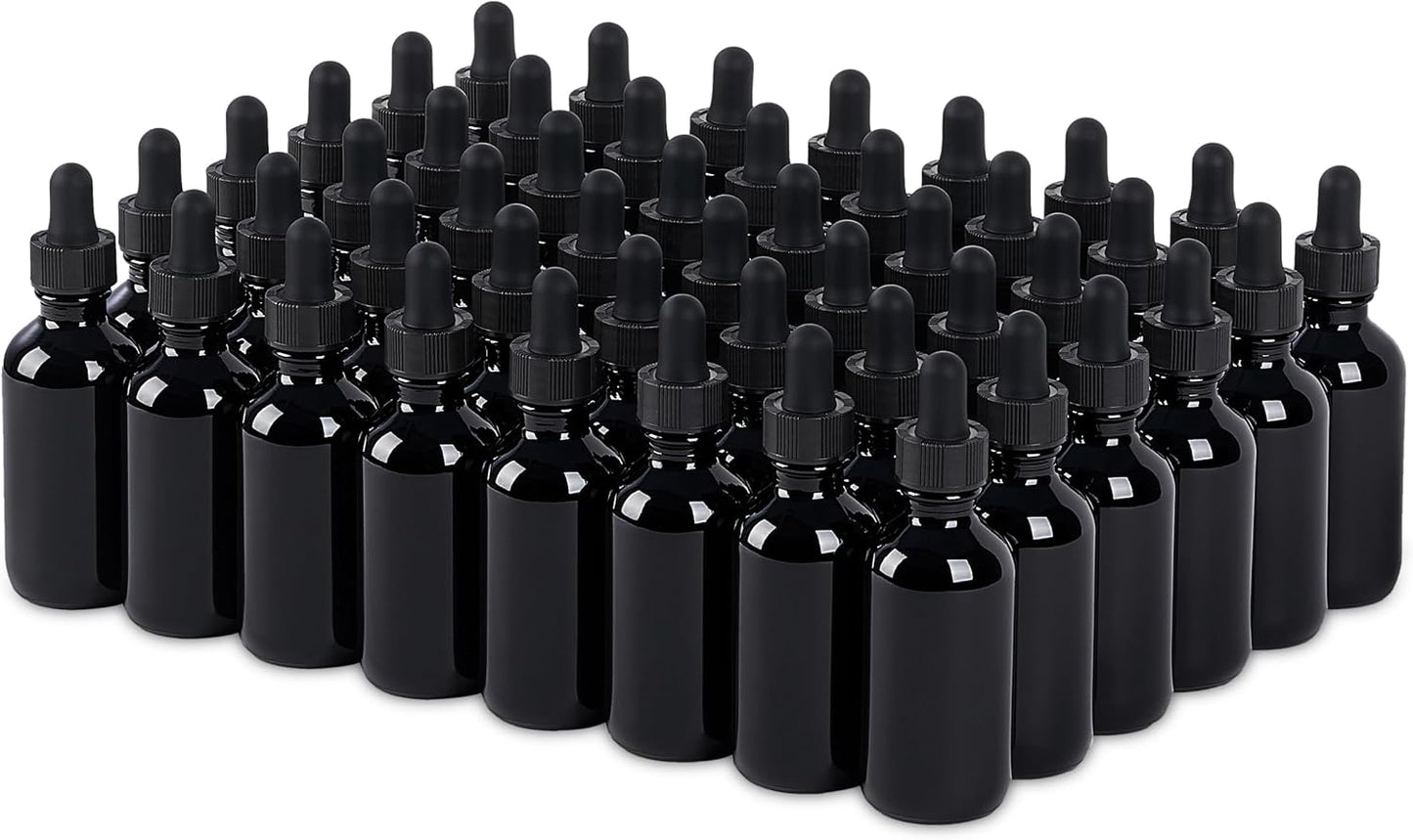 48 Pcs, 2oz Glass Dropper Bottle, Leakproof Tincture Bottles with Dropper, Black Reusable Eye Dropper Bottle, for All Kinds of Liquids (Black,2oz-48pcs)