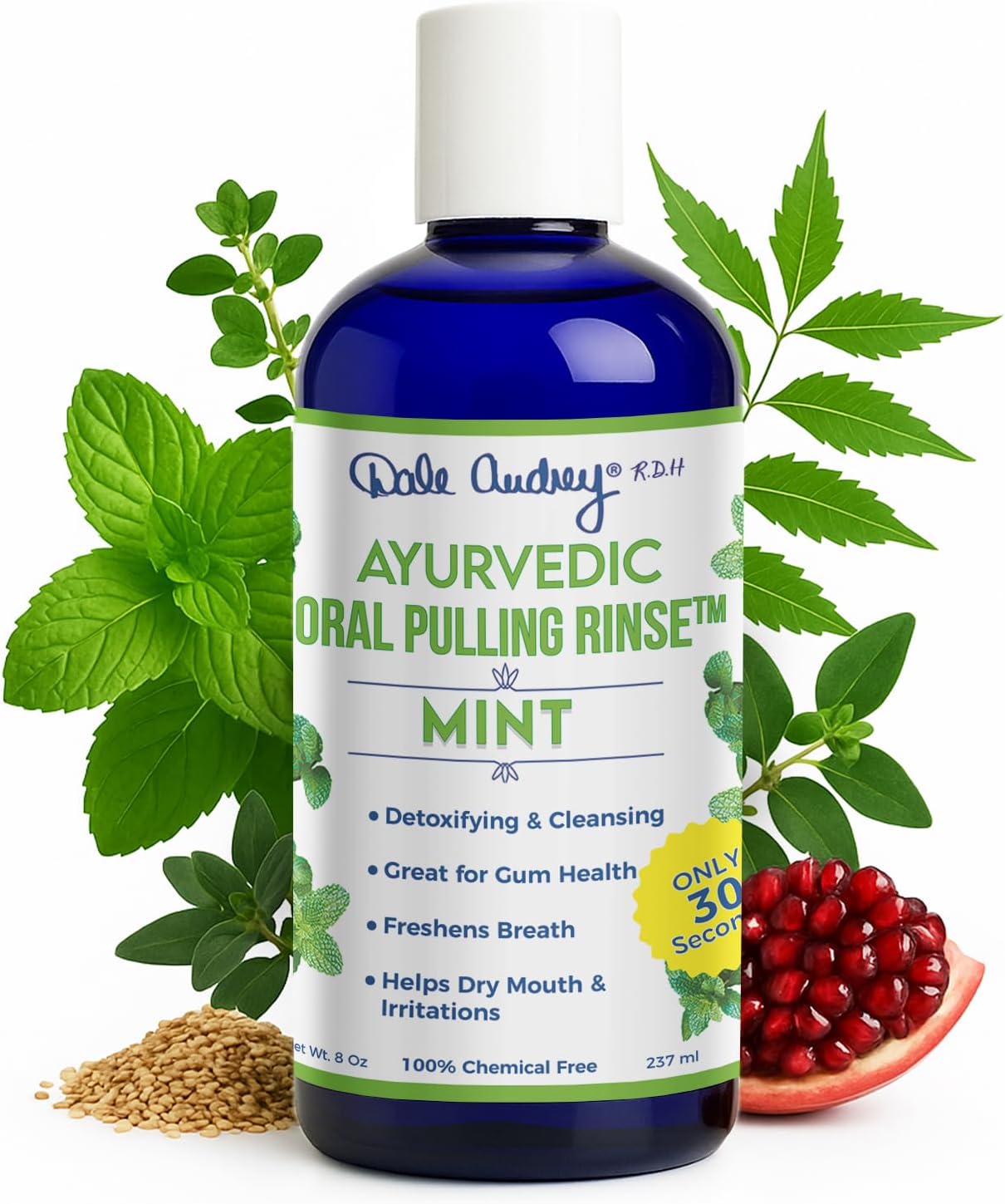 Ayurvedic Oil Pulling Rinse for Teeth and Gums | Made in USA Alcohol Free Mouthwash for Fresh Breath | Pulling Oil with Oils Extract for Teeth Whitening & Healthy Gums | Mint Oral Rinse - 8 Fl Oz