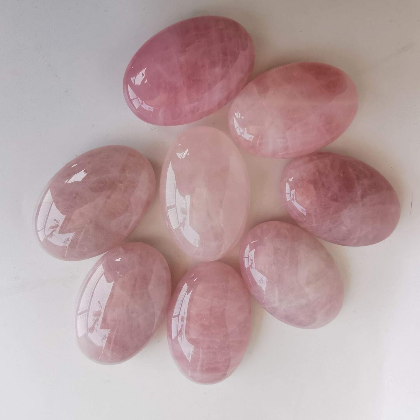 Natural Rose Quartz Oval Polished Worry Stones, Healing Crystal Indoor Fountain Stones Massage Energy Anxiety Relief Items