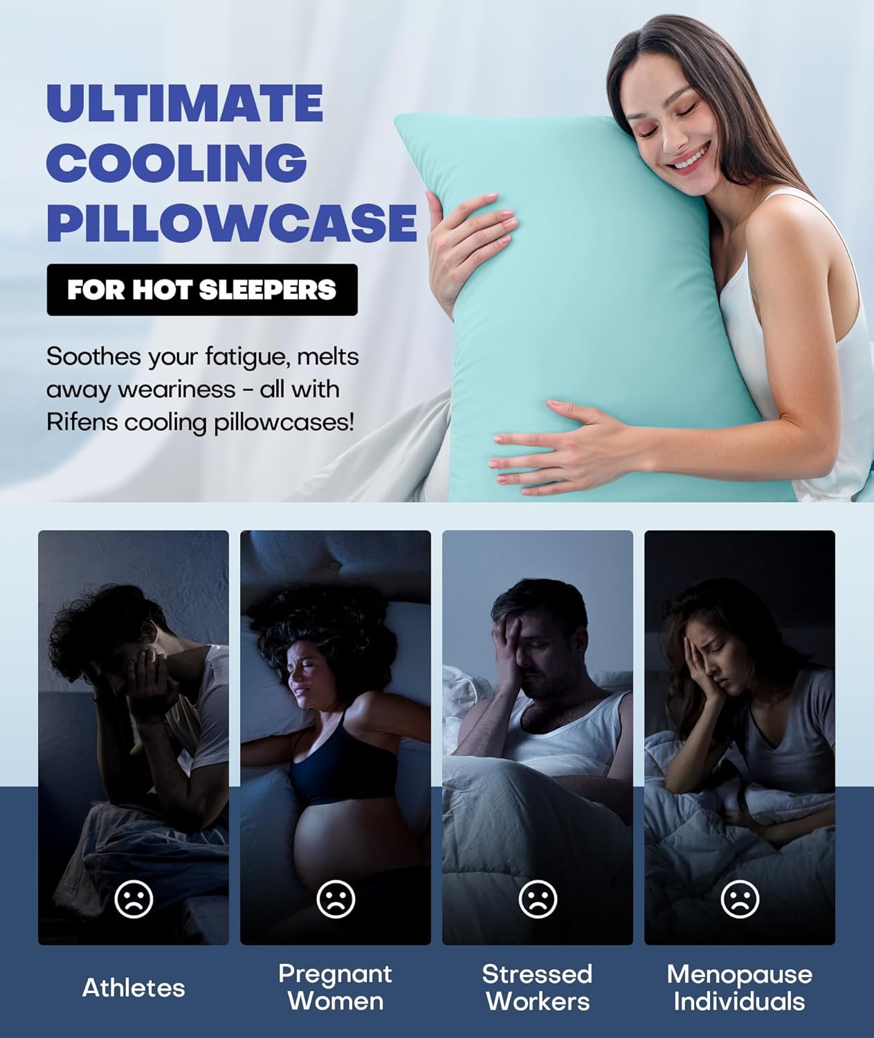 Ice Cooling Pillowcase for Hot Sleepers, Instantly Cool, Stays Cold All Night, Softer Than Silk Pillow Cases, Pillow Covers with Invisible Zipper, Gift for Men & Women - Standard, Mint Blue (1 Pack)