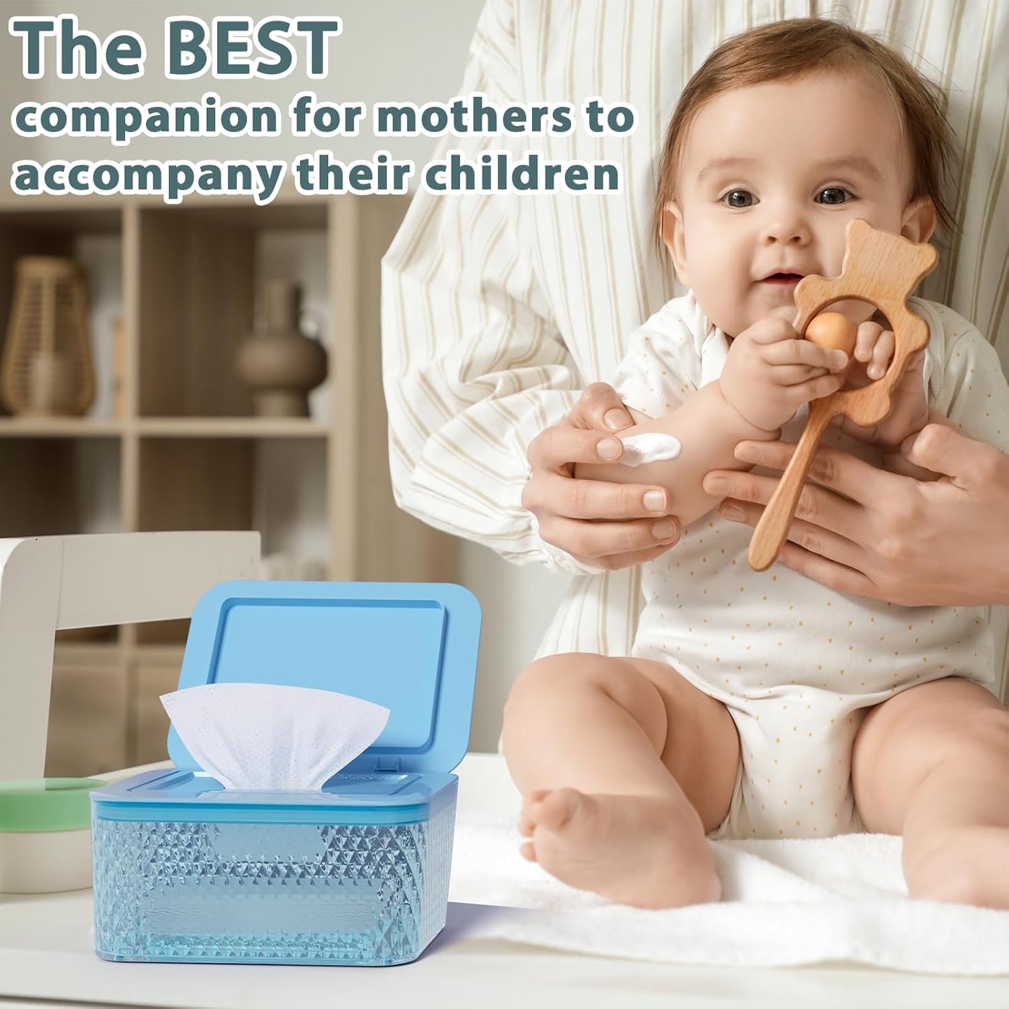 Wipes Dispenser, One-Handed Operation Wipe Holder for Baby & Adult, Seal-Designed Wipes Container for Bathroom Keep Diaper Wipes Fresh (Blue)