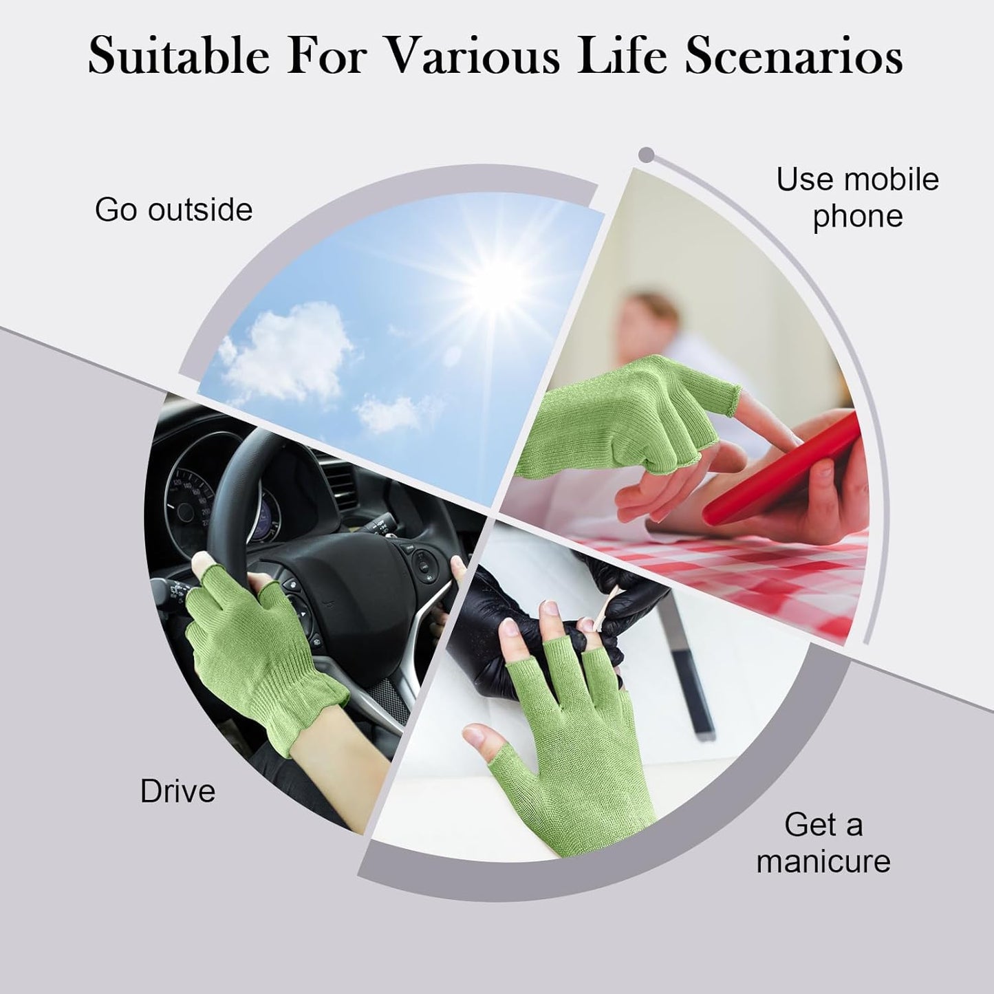 MIG4U Fingerless Moisturizing Gloves, Half Finger Touchscreen Beauty Glove for Eczema, SPA, Dry Hands, Skin Treatment, Summer Sun UV Protection, Apple Green, 3 Pairs S/M