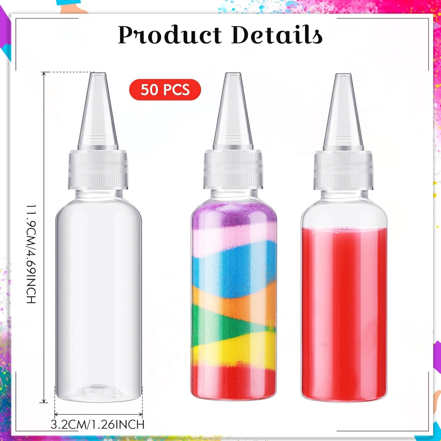 50 Pcs 1.7 oz Plastic Squeeze Bottles with Leak-proof Top Caps Writer Bottles for Paint Crafts Lotion Glue Liquids Travel and Crafts Empty Sand Art Supplies