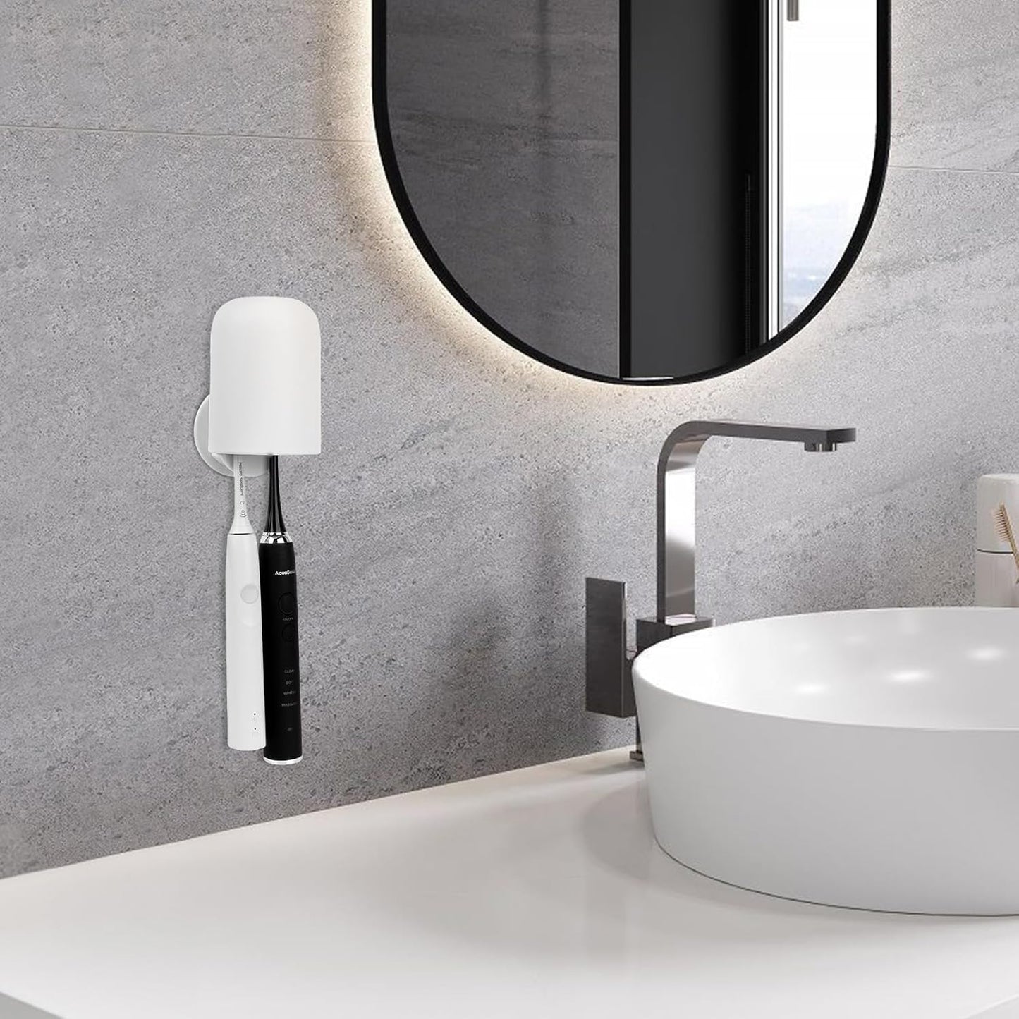 2 Pack Toothbrush Holders for Bathrooms Shower, Wall Mount Toothbrush Organizer with Mouthwash Cup, Self Adhesive Electric Toothbrush Storage, Easy to Clean Toothbrush Hanger