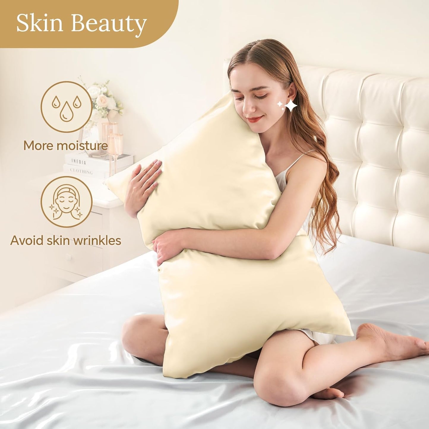 INFIIXSO Mulberry Silk Pillowcase for Hair and Skin, Silk Pillow Cases King Size with Hidden Zipper 20x40 Inches, Extraordinary Smooth and Soft Cooling Pillow Cases for Hot Sleepers(Ivory, 1 Pack)
