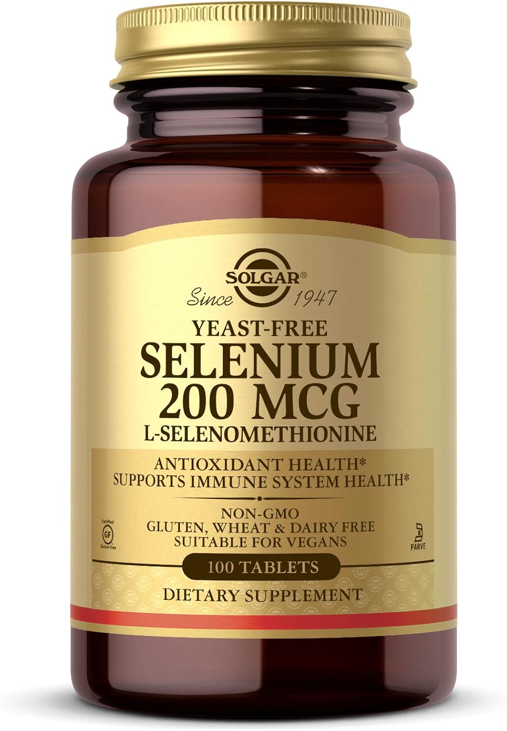 Solgar Yeast-Free Selenium 200 mcg 100 Tablets - Supports Antioxidant & Immune System Health - Non-GMO Vegan Gluten Free Dairy Free Kosher - 100 Servings , Unflavoured , Standard Packaging
