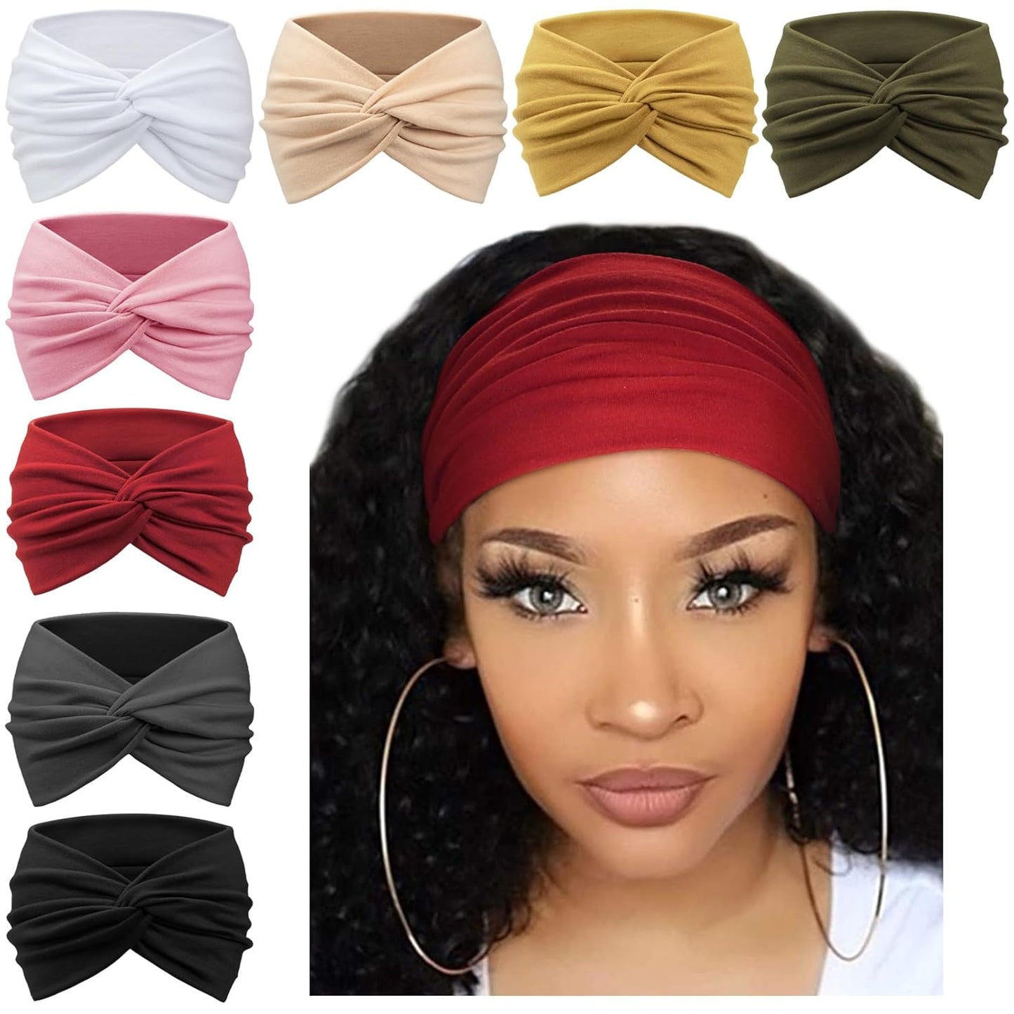 Extra Wide Headbands for Women Large Turban Headband Non Slip Boho Elastic Hairband Hair Twisted Knot Head Bands Accessories