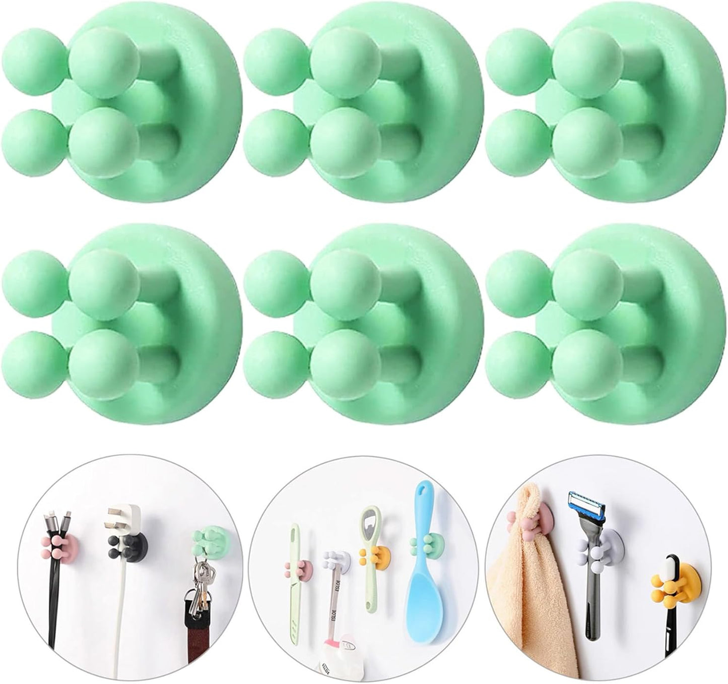 iBetterLife Tooth Brush Holder for Bathroom - 6Pcs Silicone Toothbrush Razor Holder for Shower Wall Mounted Self Adhesive Cute Storage Hook for Kids Hanging Loofah Towel for Kitchen Living Room Office