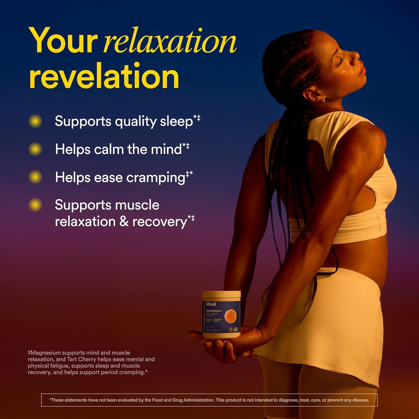 Ritual Magnesium+ Drink Mix Supplement | 2-in-1 Science-Backed Tart Cherry & Gentle on Stomach Magnesium Bisglycinate | Formulated for Mind & Muscle Relaxation | Supports Sleep & Calm | 30 Servings