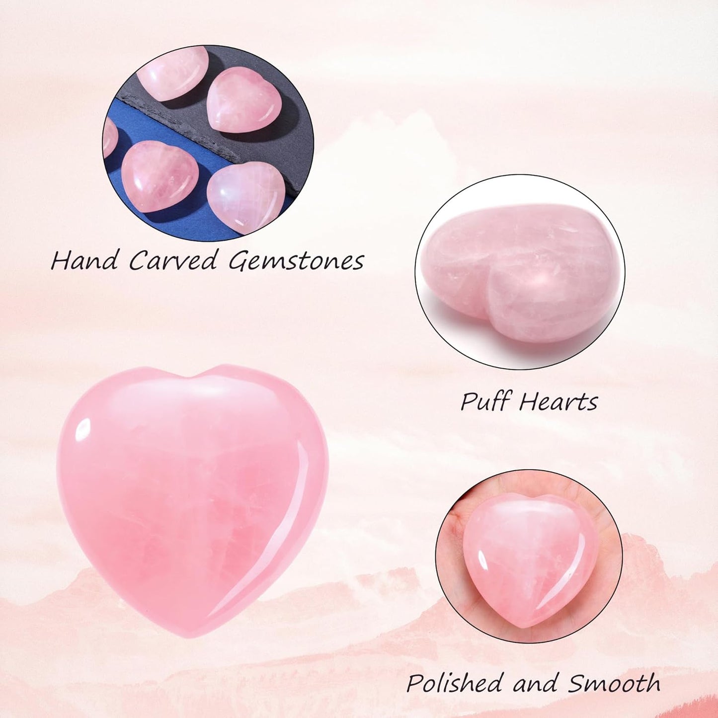 Jovivi 45mm Big Rose Quartz Crystal Heart Healing Crystals Heart Stones Polished Pocket Love Gemstones Natural Reiki Chakra Balancing Meditation Massage Gift Palm Worry Stones for Anxiety