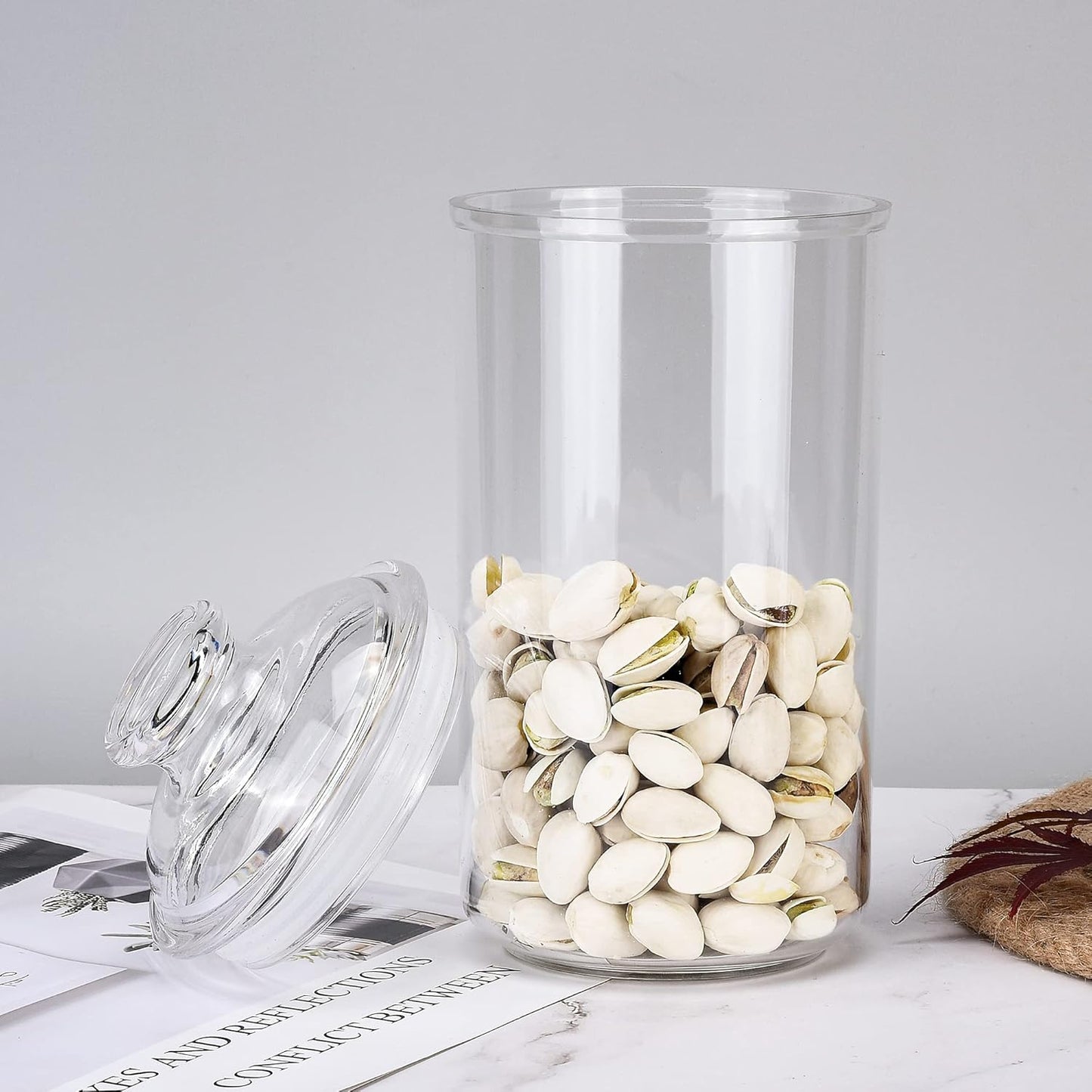 34oz Acrylic Storage Jar, Airtight Lid with Silicone Sealing Ring, Ideal Canister Container for Sugar, Tea, Spices, Herbs, Shells, Bath Salt, Christmas Decorative Apothecary Jars