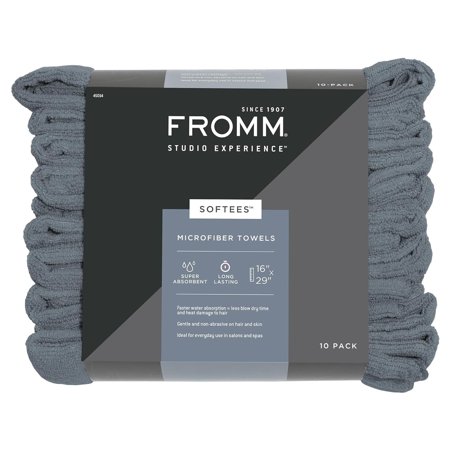 Fromm Softees Microfiber Salon Hair Towels for Hairstylists, Barbers, Spa, Gym in Granite Blue, 16" by 29", 10 Count Perfect Hair Care Towel for Drying Curly, Long, Wavy Hair