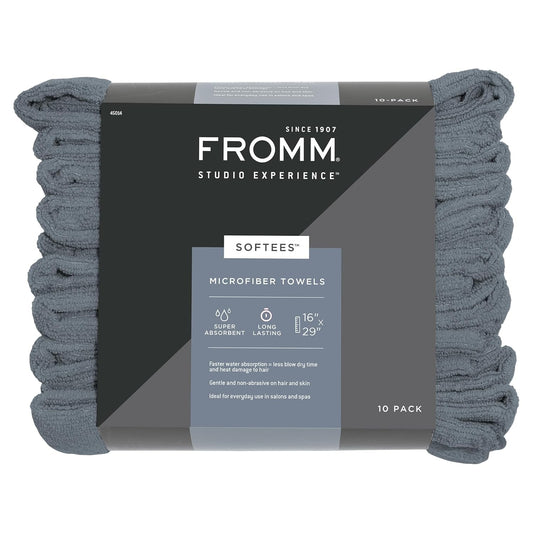 Fromm Softees Microfiber Salon Hair Towels for Hairstylists, Barbers, Spa, Gym in Granite Blue, 16" by 29", 10 Count Perfect Hair Care Towel for Drying Curly, Long, Wavy Hair
