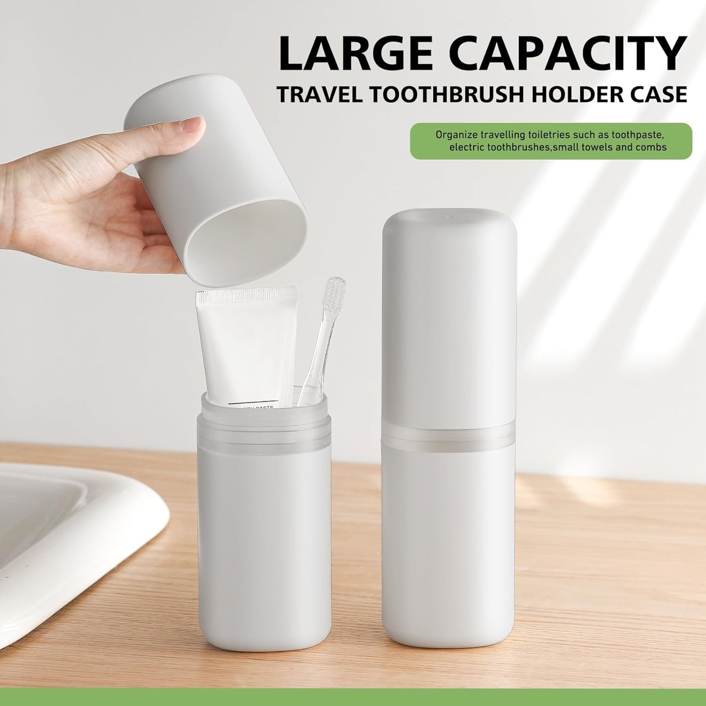 Baluca Travel Toothbrush Case, Portable Tooth Brush Holder and Toothpaste Cover Container with Mouthwash Cup, Compact Oral Clean Tools Organizer for Traveling/Camping/School/Home (Grey, Extra Large)