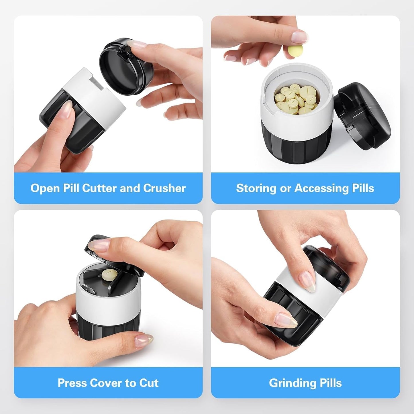 DEPAD 3-in-1 Pill Crusher and Pills Cutter, Pil Crusher Fine Powder with Stainless Steel Grinding Head, Tablet Grinder with Storage for Tablets, Pill Cutter Splitter for Small and Tiny Pills