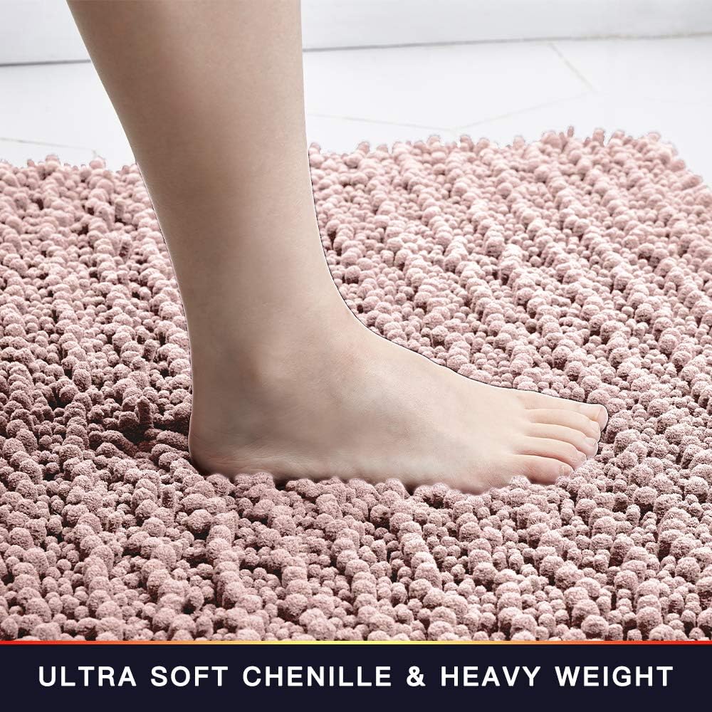 Walensee Large Bathroom Rug Non Slip Bath Mat (72x24 Inch Dusty Pink) Water Absorbent Super Soft Shaggy Chenille Machine Washable Dry Extra Thick Perfect Absorbant Best Plush Carpet for Shower Floor