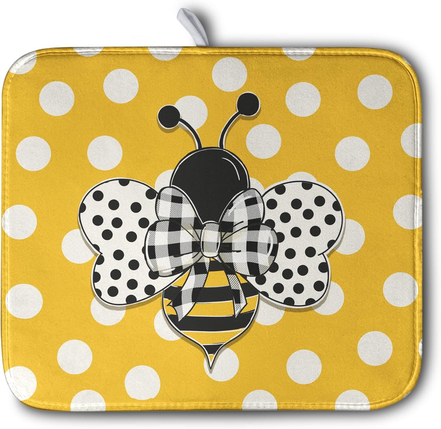 Bee Dish Drying Mat for Kitchen Counter 16x18 Inch Yellow Honey Bees Polka Dots Dishes Pad Cute Bumblebee Dish Draining Microfiber Absorbent Dish Drainer Rack Mat Medium Kitchen Accessories