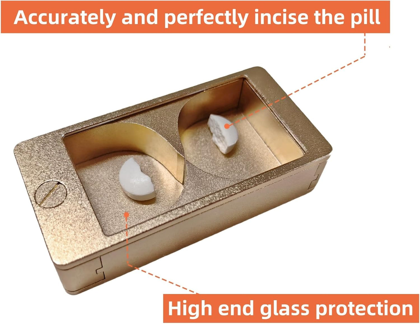 Professional Pill Cutter and Splitter - Precision Aluminum Slicer for Small Large and Tiny Tablets Best Cortador for Accurate Medicine and Vitamin Dosing Ideal Tablet Splitters for Pastillas (Gold)