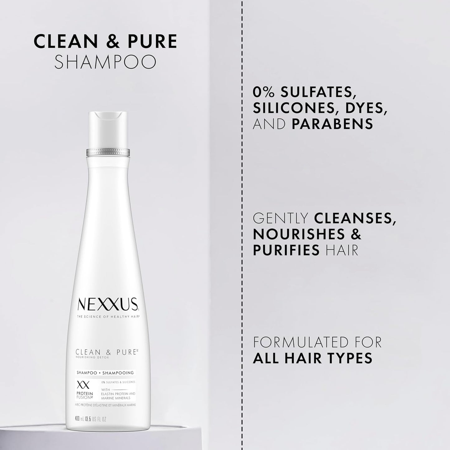 Nexxus Clean and Pure Clarifying Shampoo With ProteinFusion, For Nourished Hair Paraben-Free 13.5 oz