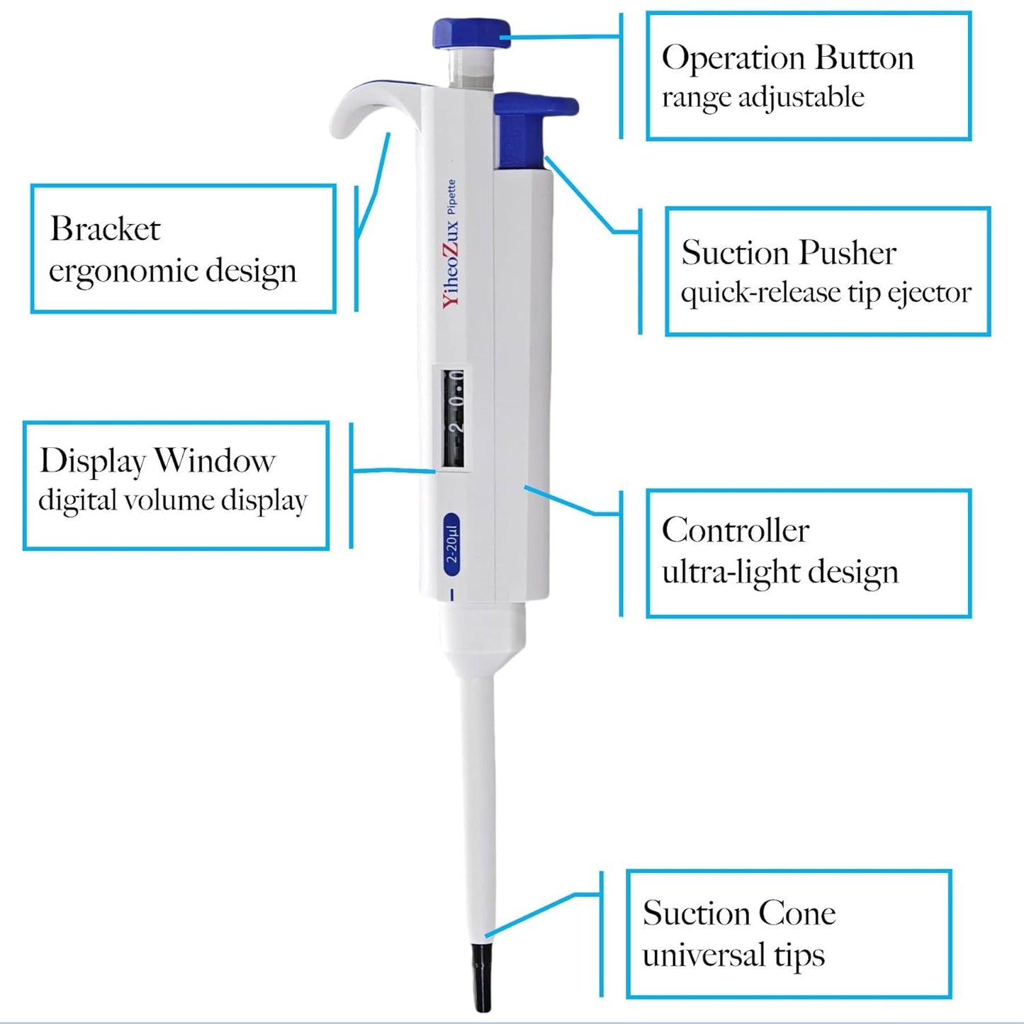 𝟮-𝟮𝟬 𝘂𝗹 High Precision Pipettor Single Channel 𝗠𝗮𝗻𝘂𝗮𝗹 𝗔𝗱𝗷𝘂𝘀𝘁𝗮𝗯𝗹𝗲 Variable Volume Laboratory Lab Micro Pipette