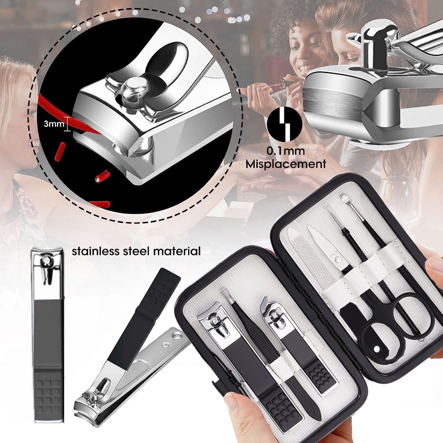 Nail Clipper Set Manicure Set Men Manicure Kit with Portable Travel Case Toe Finger Nail Clippers Personal Care Tools Men Grooming Kit Present for Husband Boyfriend Family(Black White)