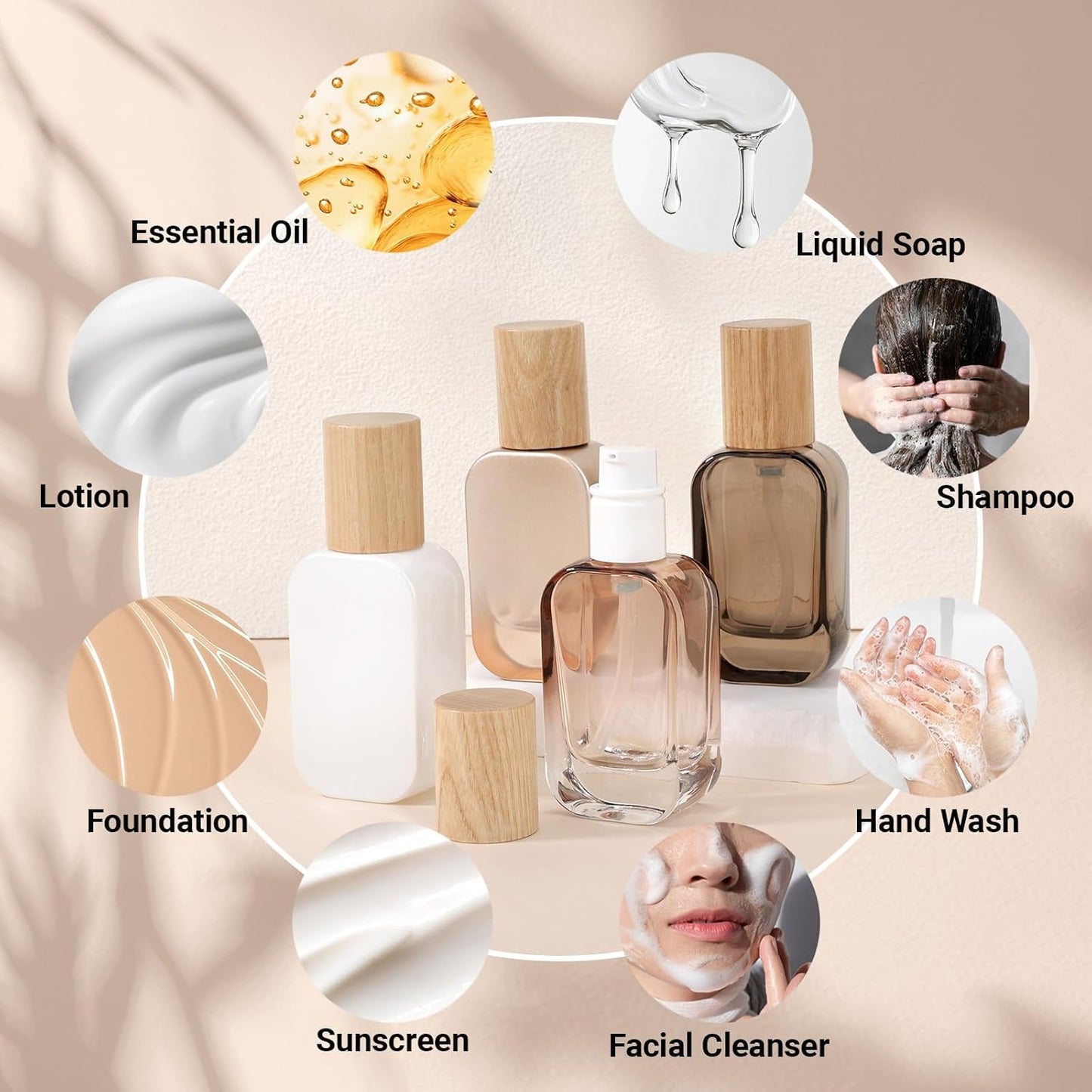 Segbeauty 1oz Empty Glass Lotion Dispenser with Pump, 4pcs Glass Travel Pump Bottle Refillable, 30ml Mini Travel Lotion Container for Toiletries in Mixed Color, Leakproof Small Bottles for Liquids