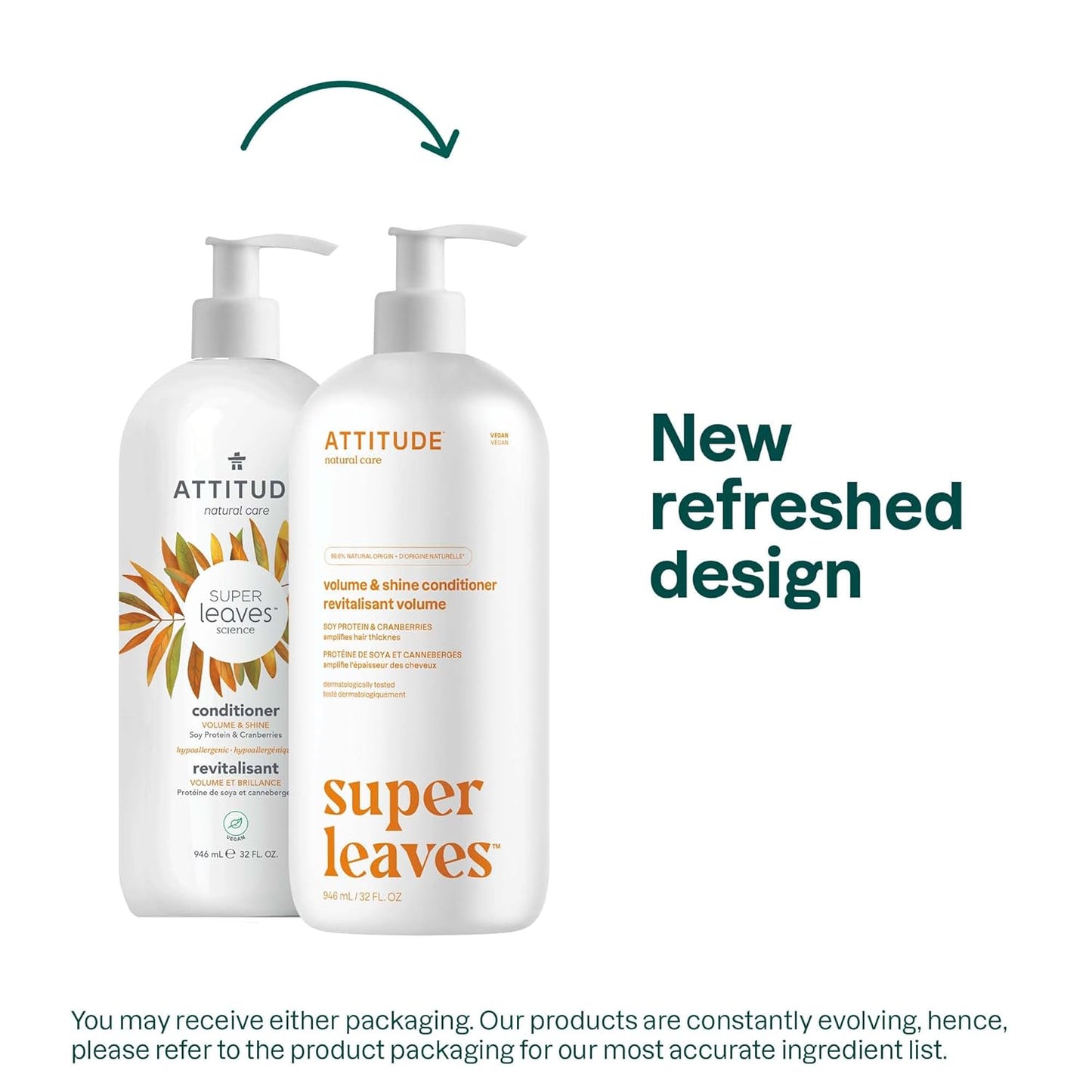 ATTITUDE Volume and Shine Hair Conditioner, For Thin Hair, Naturally Derived Ingredients, Vegan Detangler, Dermatologically Tested, Soy Protein & Cranberries, 946 mL (Pack of 6)