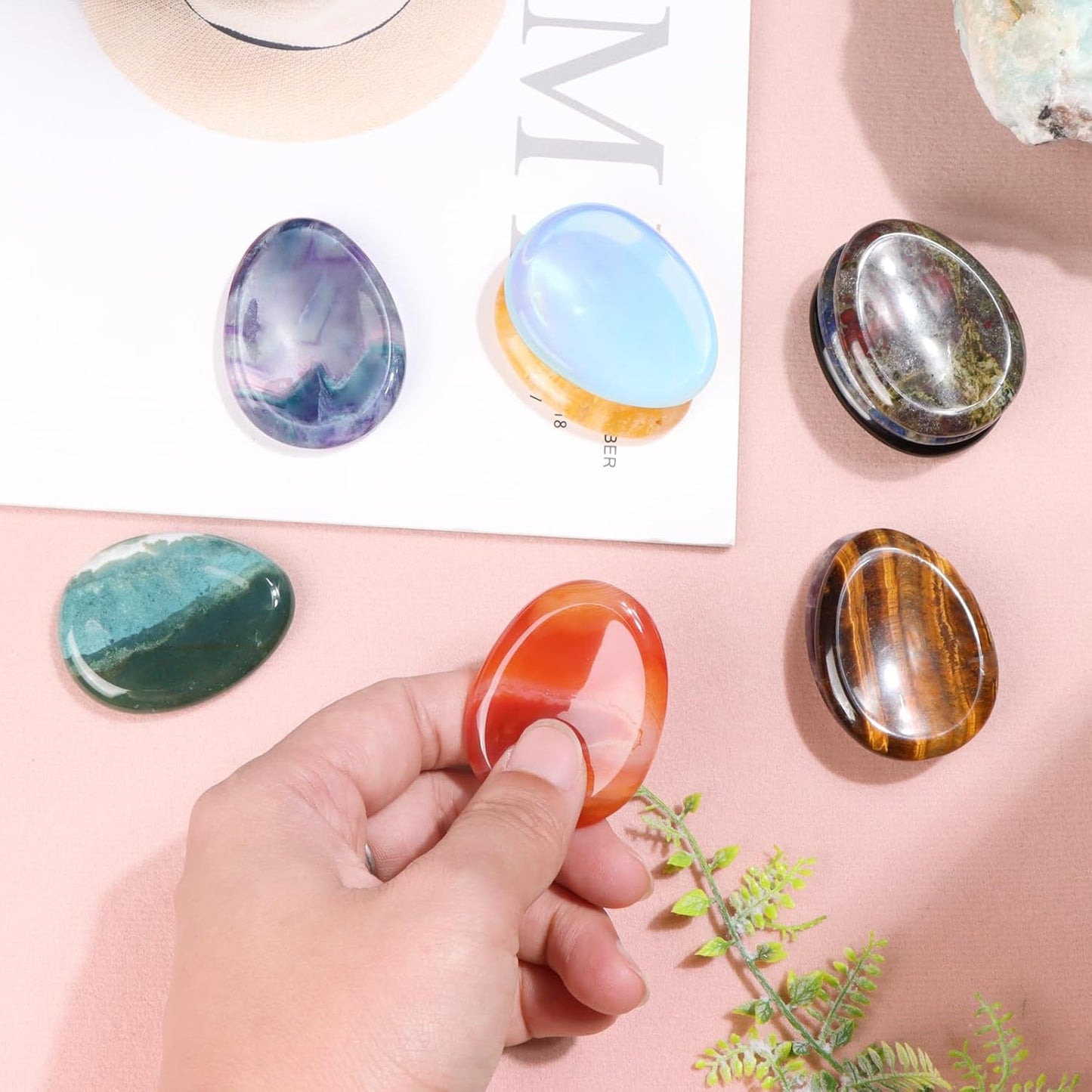 Artistone Red Carnelian Agate Crystal Chakra Thumb Worry Stone Teardrop Reiki Healing Stone Pocket Palm Stones for Anxiety Stress Relief Meditation