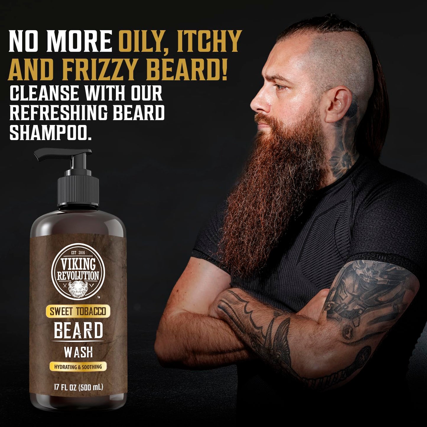 Viking Revolution Beard Wash and Beard Conditioner for Men with Argan Oil and Jojoba Oil - Beard Softener and Strengthener Beard Care Beard Shampoo and Conditioner with Beard Oil (17oz, Sweet Tobacco)