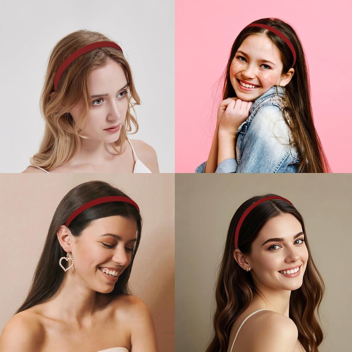 Wecoe Red Narrow Satin Headbands, 10pcs Non Slip Fashion Hair Bands for Women & Girls' Hair - Holiday & DIY Costume Accessories