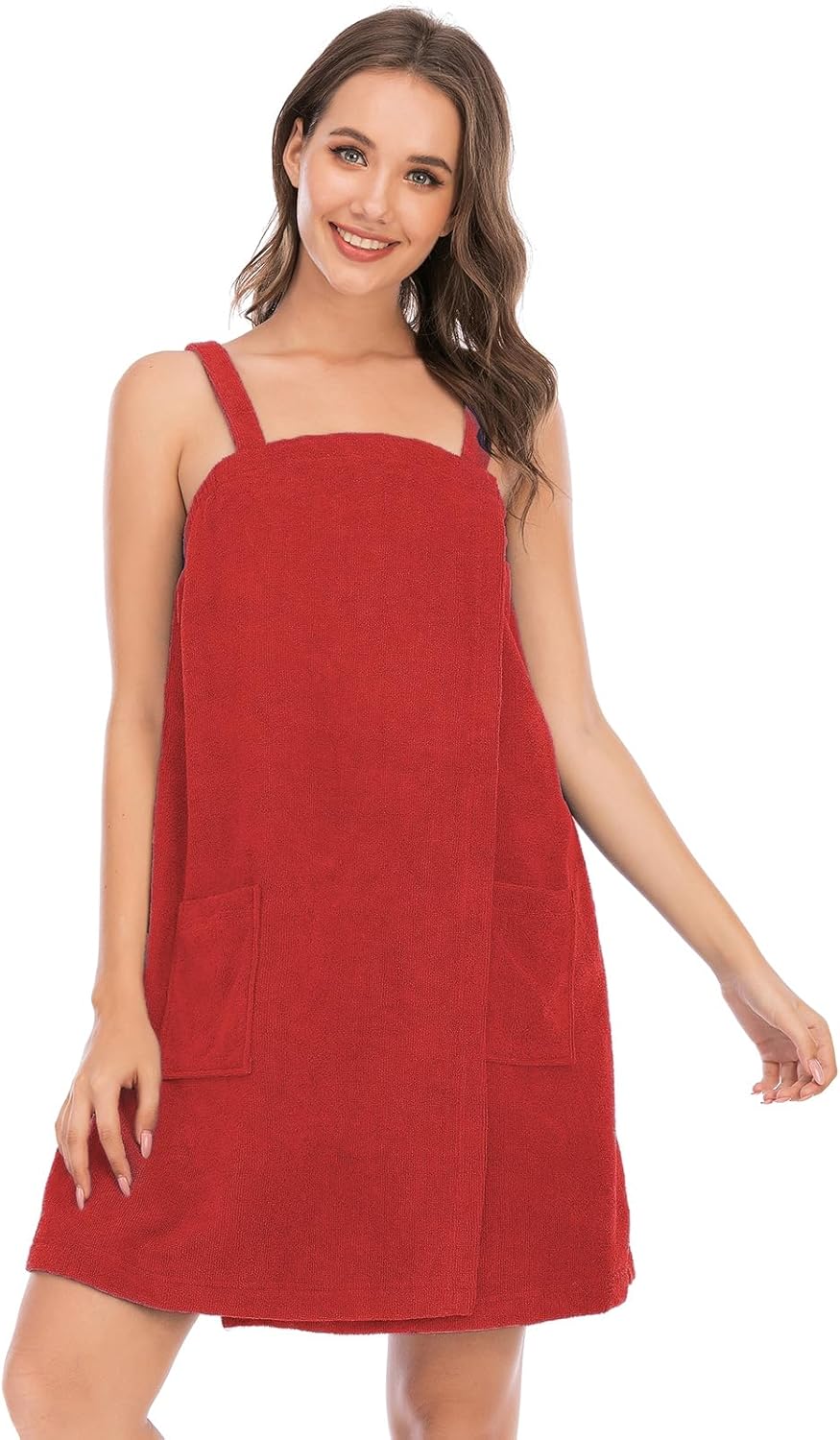 Veseacky Women Bath Wrap Towel for Womens Shower with Pocket Adjustable Spa Robe & Facial Headband