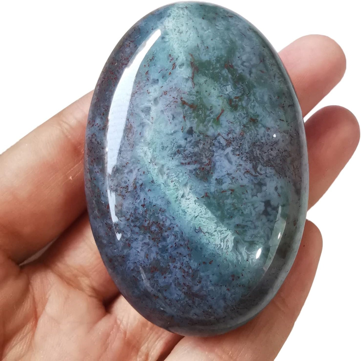 Natural India Agate Oval Polished Worry Stones, Healing Crystal Indoor Fountain Stones Massage Energy Anxiety Relief Items