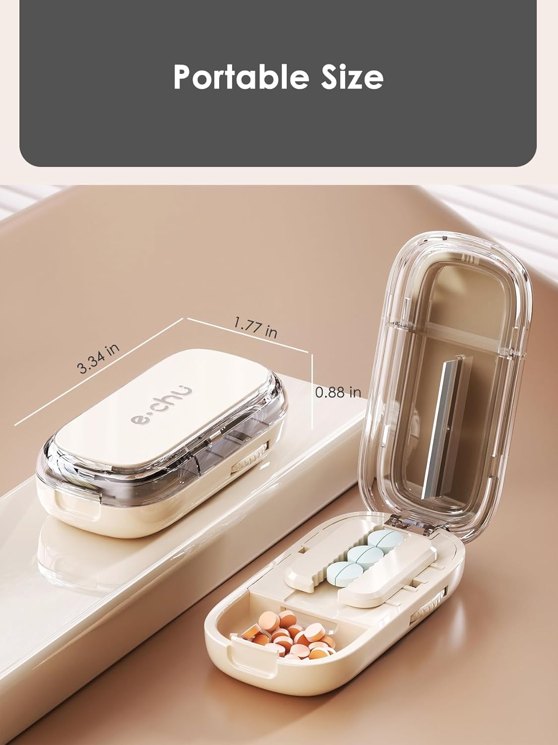 Pill Cutter Splitter for Small and Tiny Pills - Adjustable Pill Splitter with Centering Device for Cutting Multiple Pills, Precision Alignment, Easy to Use and Travel Sized, (1/2 White)