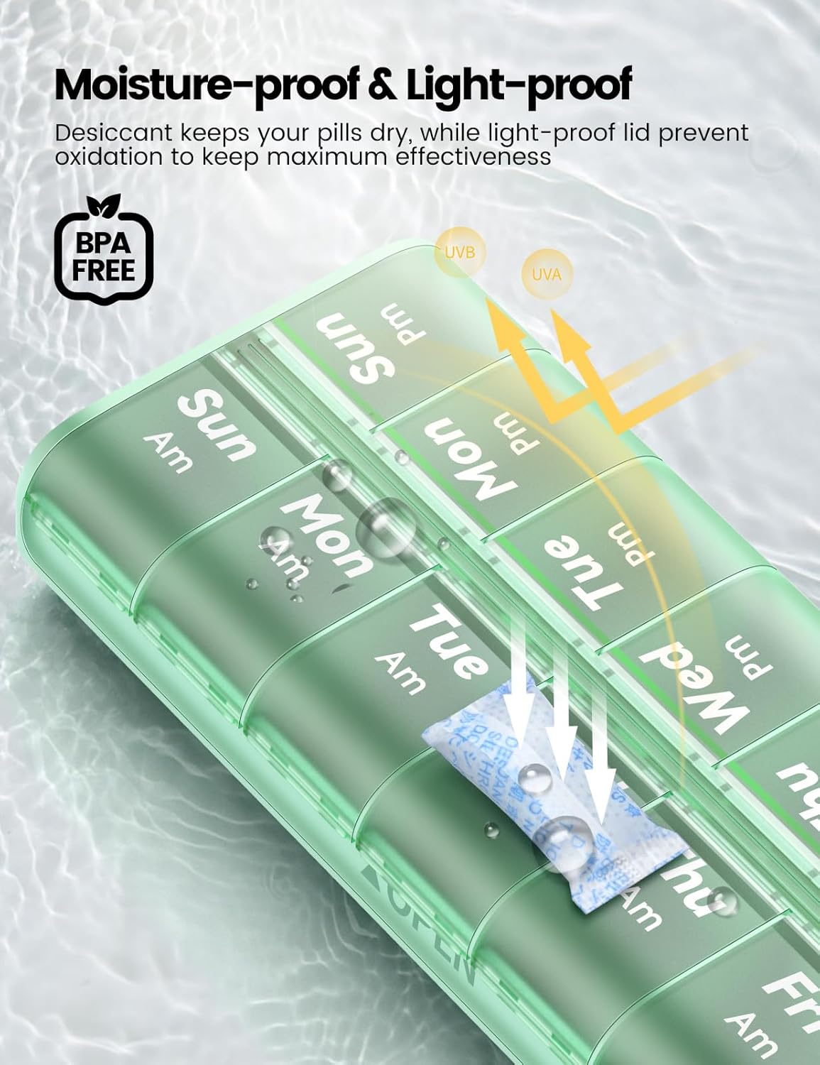 Weekly Pill Organizer AM PM 7 Day Pill Box, Large 2 Times a Day Medicine Case with Carry Handle, Moisture-Proof Desiccant & Secure Easy-Open Lids for Vitamins and Supplements